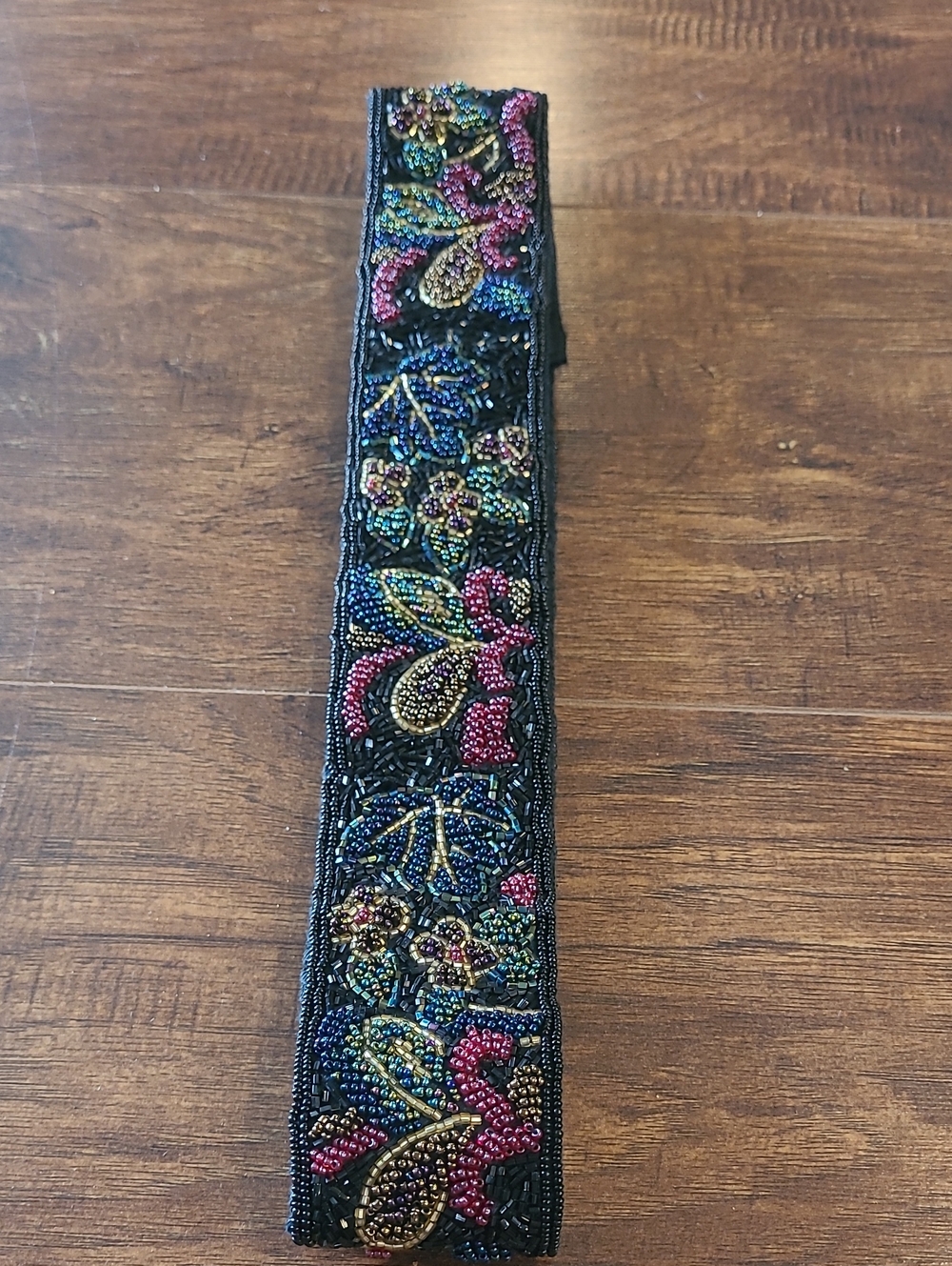 Talbots Black Beaded Floral Belt with Multicolor Accents